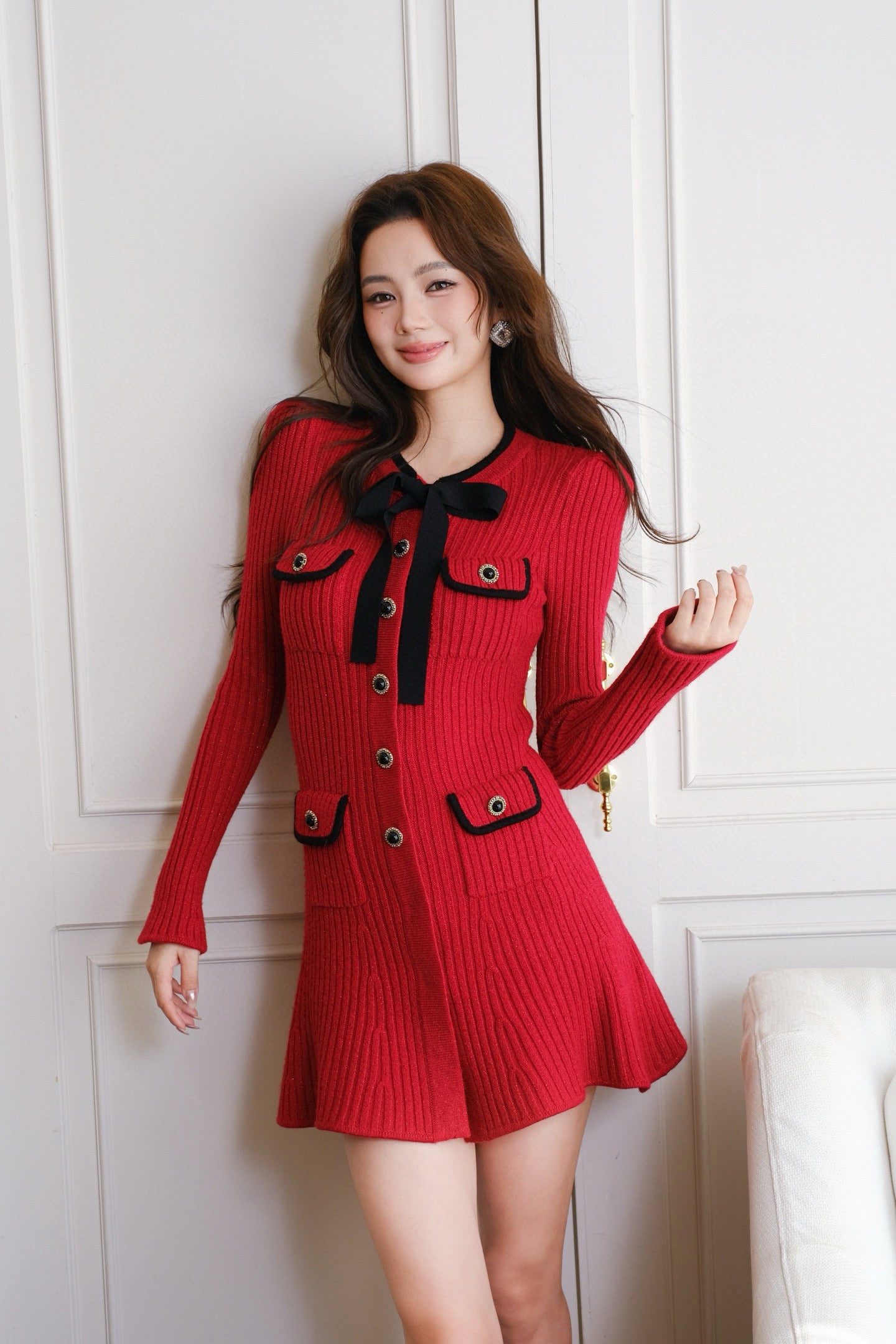 MASION WESTER Red Bow Mini Dress