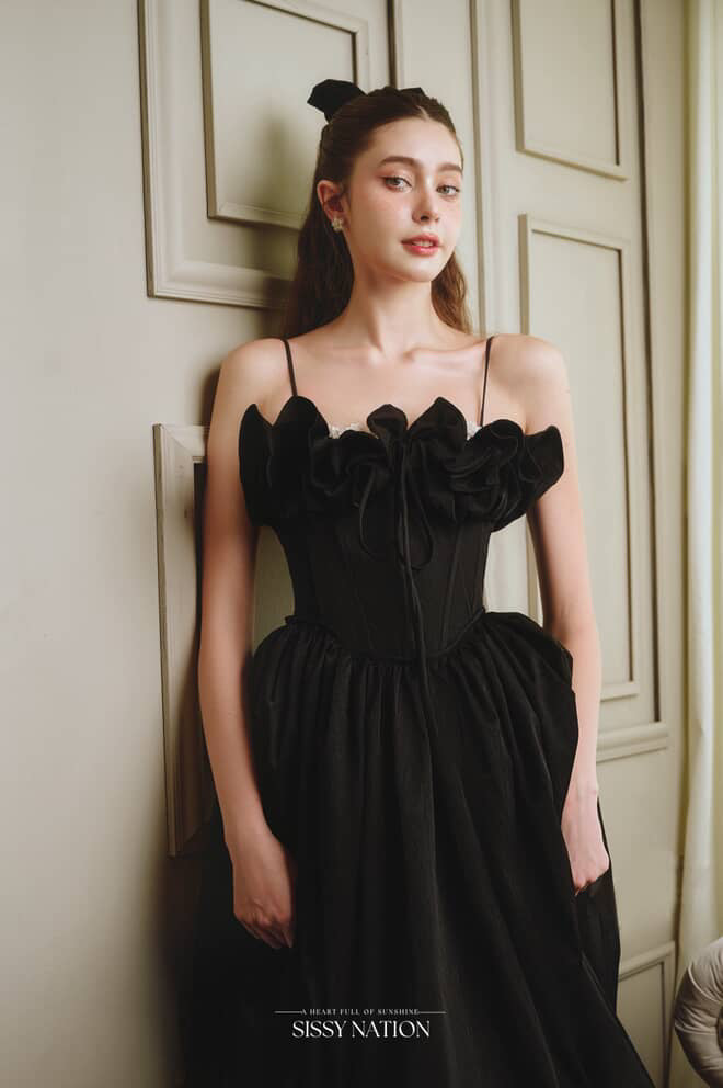 SISSY NATION Black Tulip Corset Midi Dress