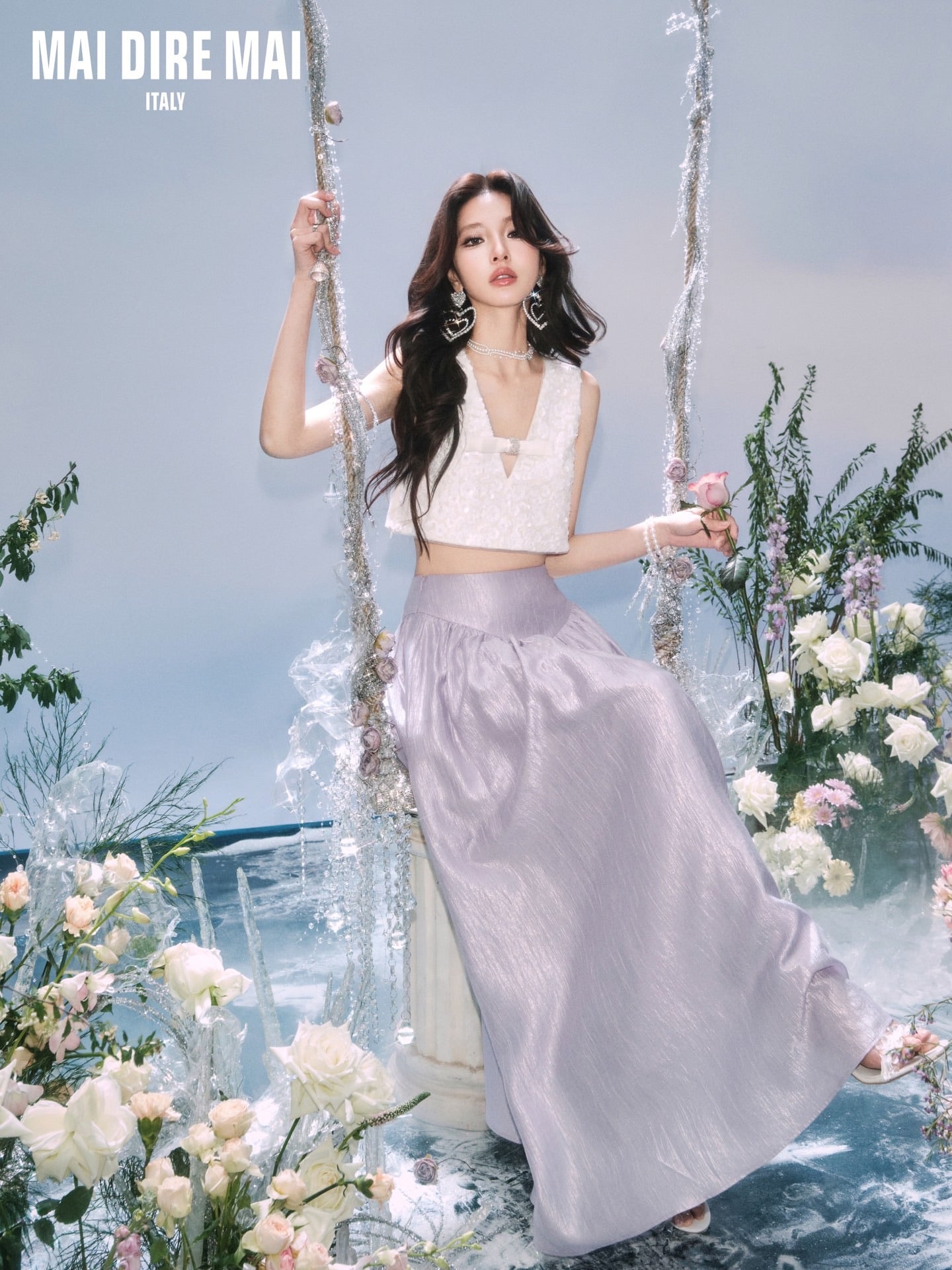 MAI DIRE MAI White Vacation Shining Top & Purple Skirt