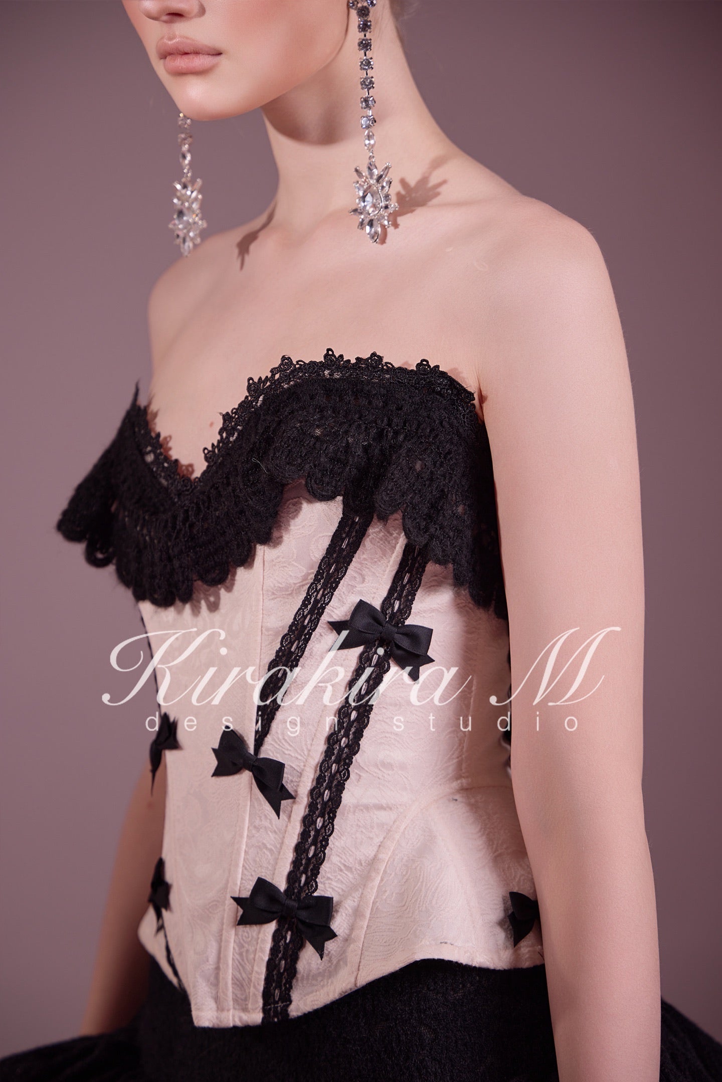 KIRAKIRA M Pink Cinched Waist Drawstring Top & Black Knitted Low-Waisted Bubble Skirt