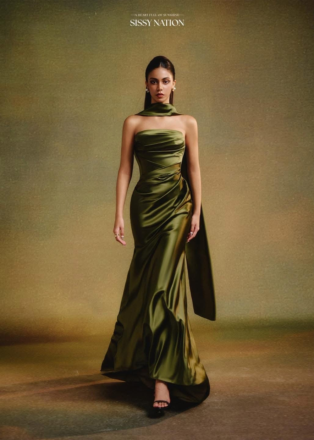 SISSY NATION Green Odile Silk Maxi Dress