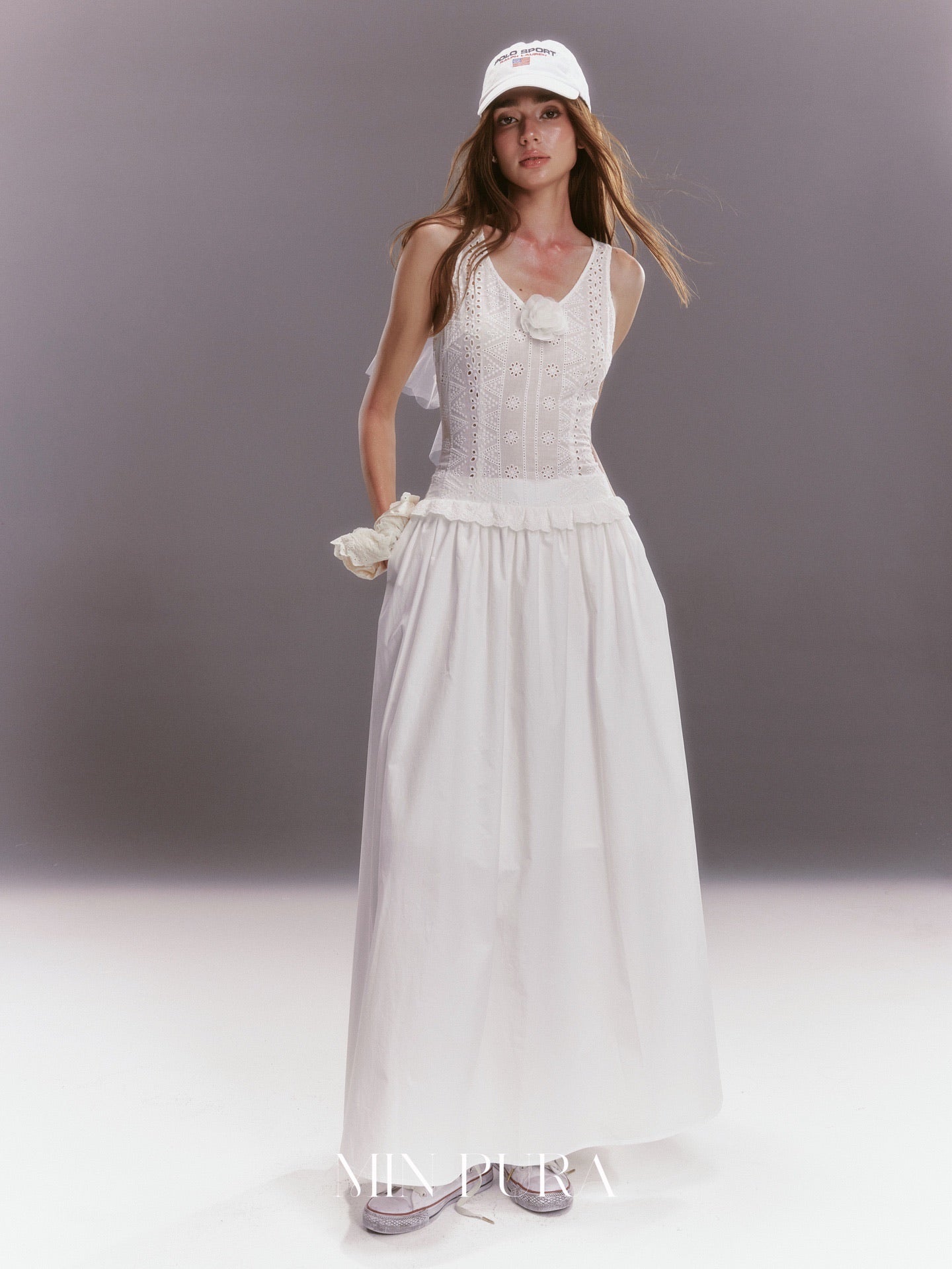 MINPURA White Lace Sporty Maxi Dress