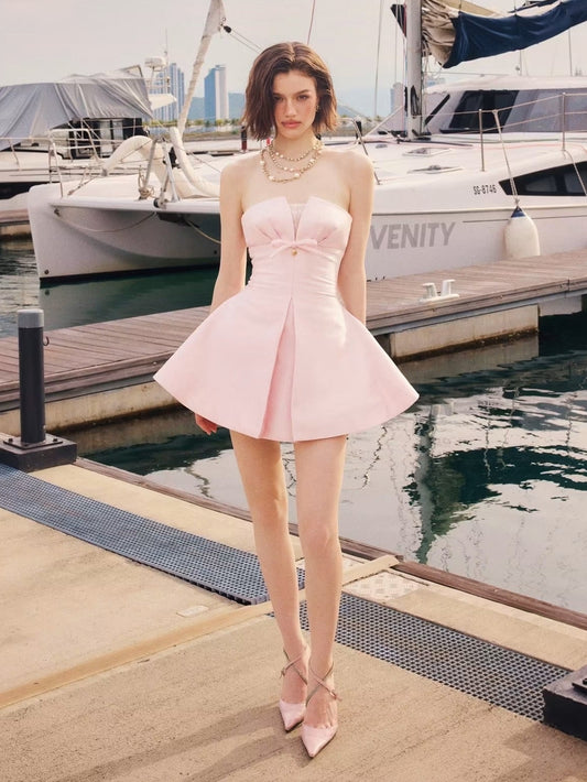 Pink Satin Bow Amora Mini Dress