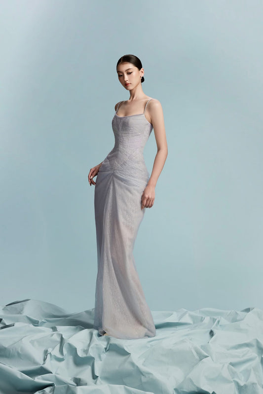 BYDI Elegant Minimalist Blue Demi Maxi Dress