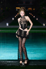 BY JENNY Black Sexy Floral Top Pants Vesper Set