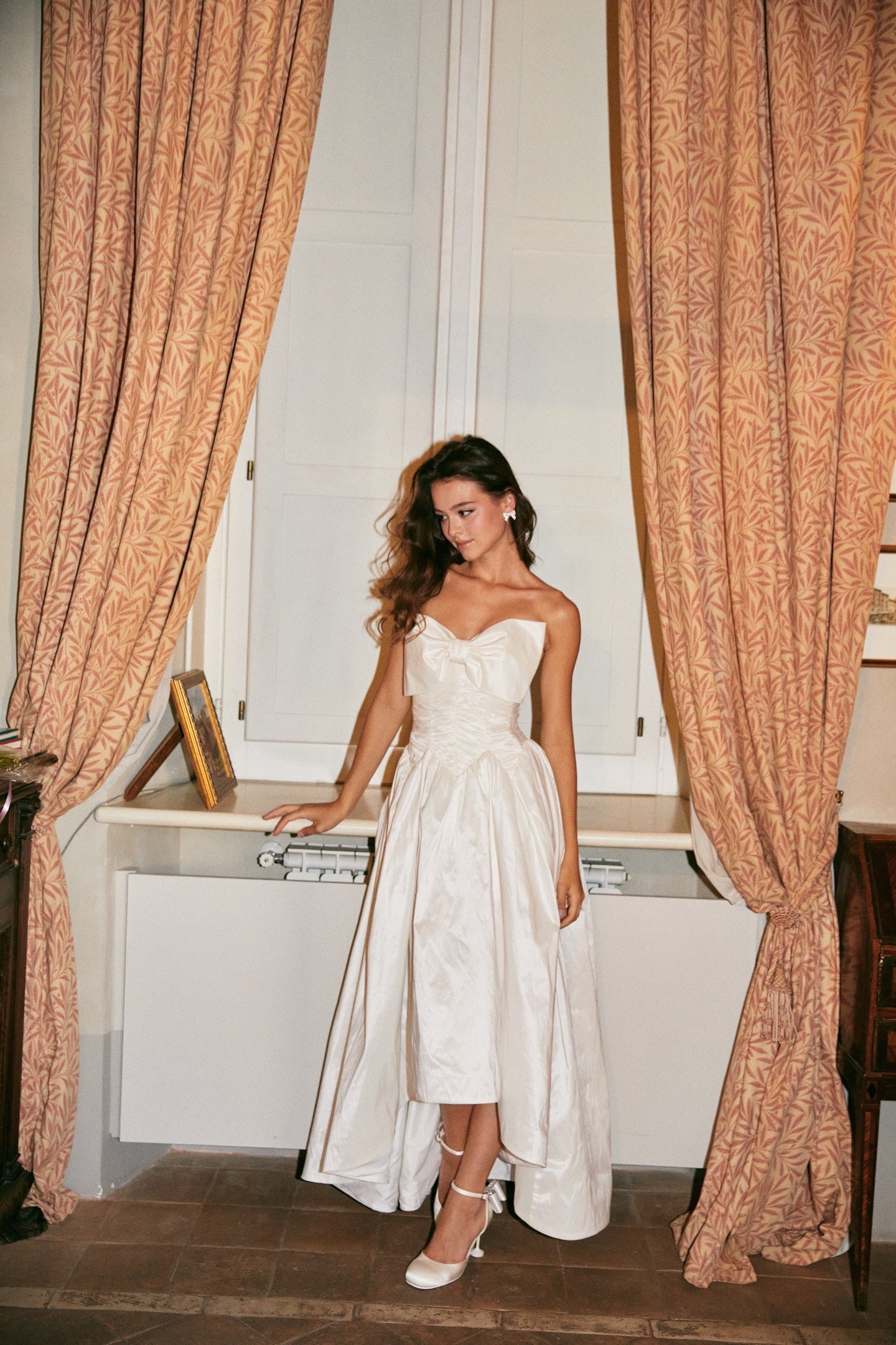 MINPURA Roman Bow Satin Midi Dress