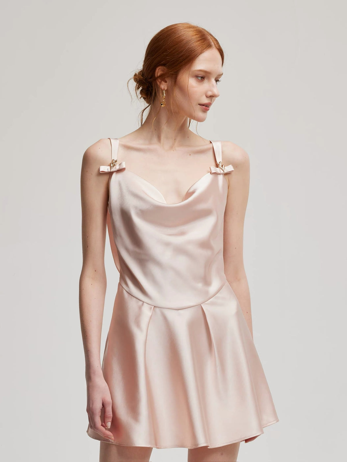 Pink Satin Cowl-Neck Slip Mini Dress