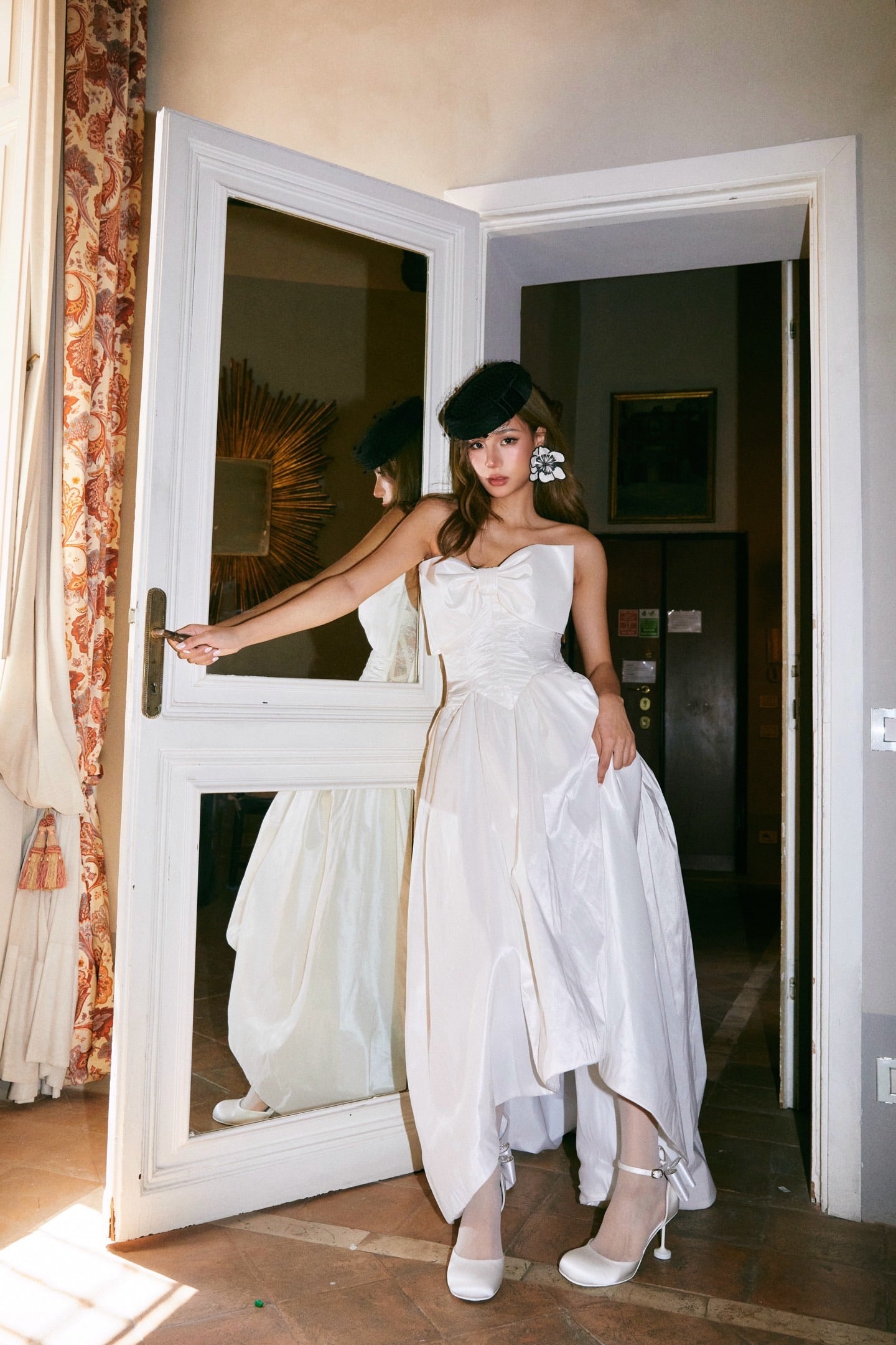 MINPURA Roman Bow Satin Midi Dress