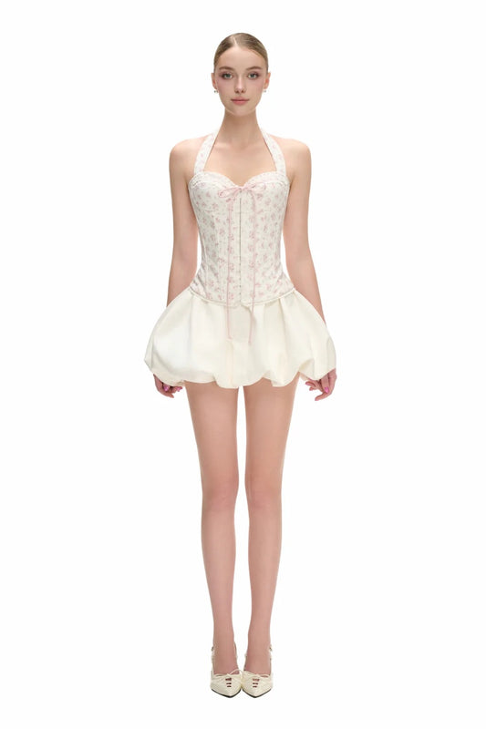 JUBIN White Floral Lani Top & White Skirt