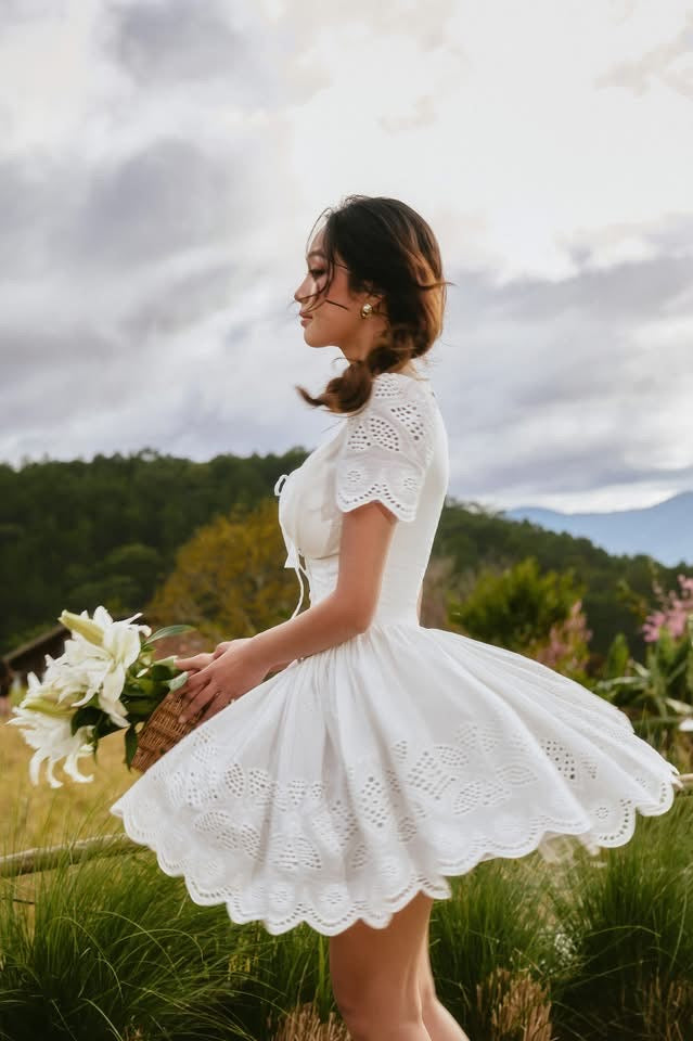 SISSY NATION Sweet Elegant Fairycore White Kate Mini Dress