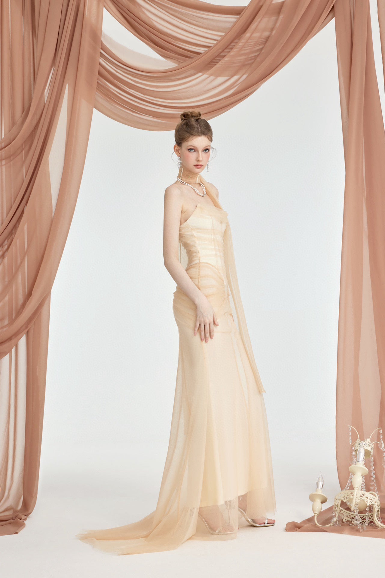 SHEERLUCK NUDE & BLACK MAXI VACATION DRESS