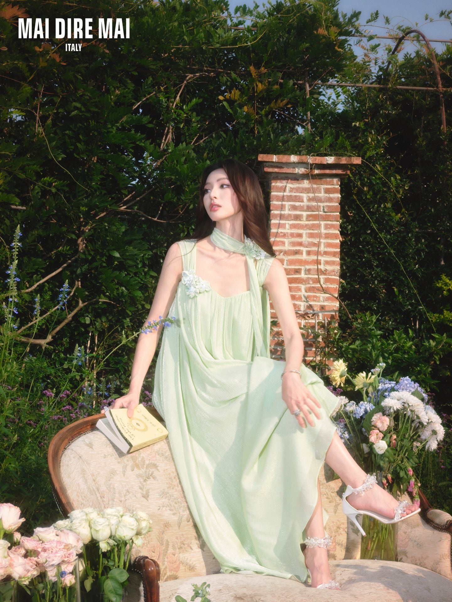 MAI DIRE MAI Green Flower Maxi Dress