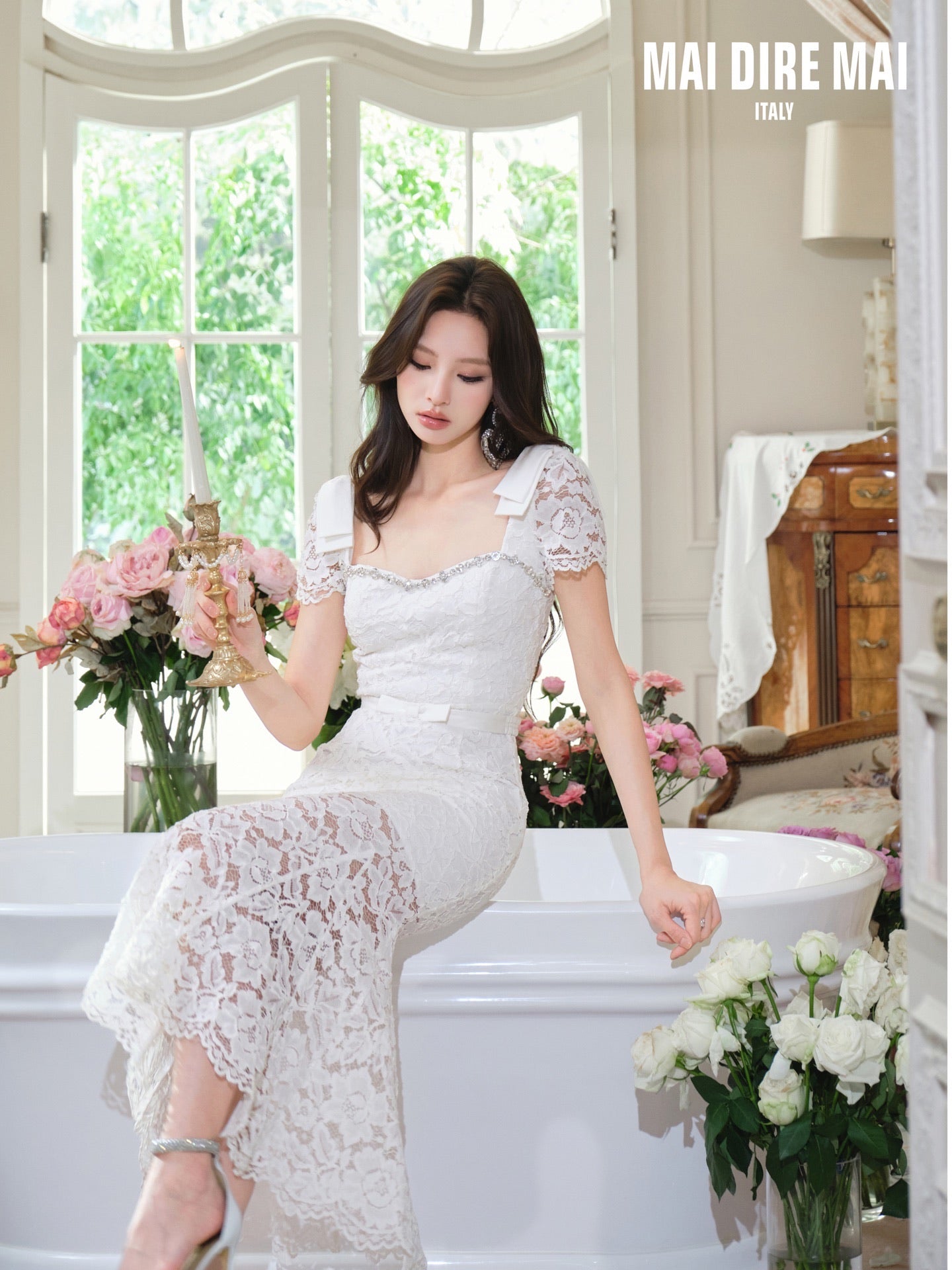MAI DIRE MAI White Lace Midi Dress