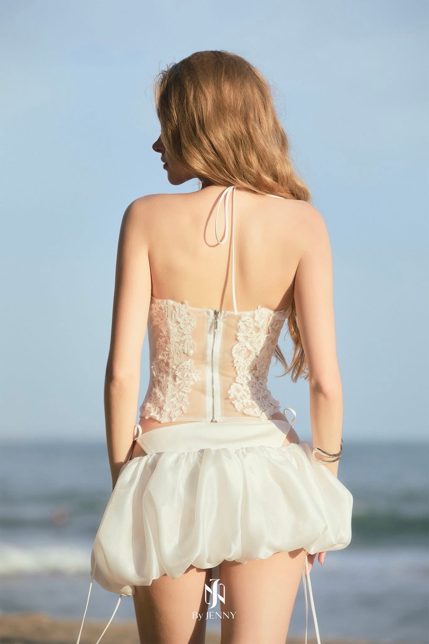 BY JENNY White Sexy Vacation Sol Top Skirt Set