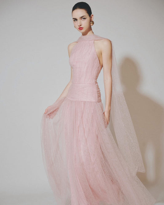 DELICIAE Pink Vacation Elegant Minimalist Josephine Maxi Dress