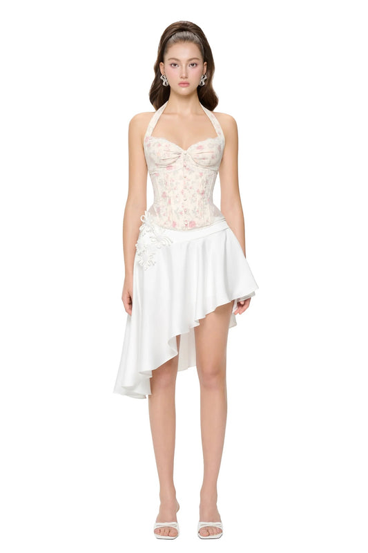 JUBIN Floral Doria Top & White Skirt