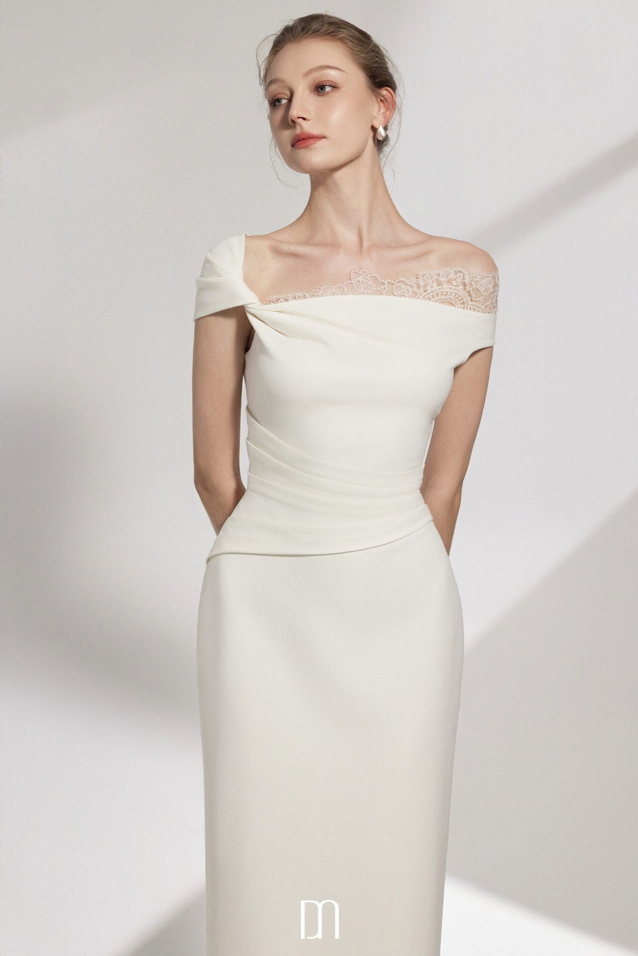 White Elysian Lace Asymmetric Midi Dress