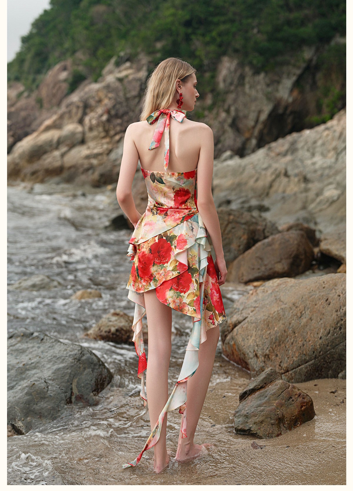 Sheerluck Elegant Vacation Floral Falla Off-the-shoulder Top & Skirt