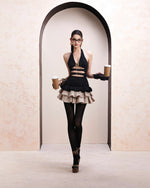 Black Halter Cut-out Waist-cinching Ruffled Mini Dress