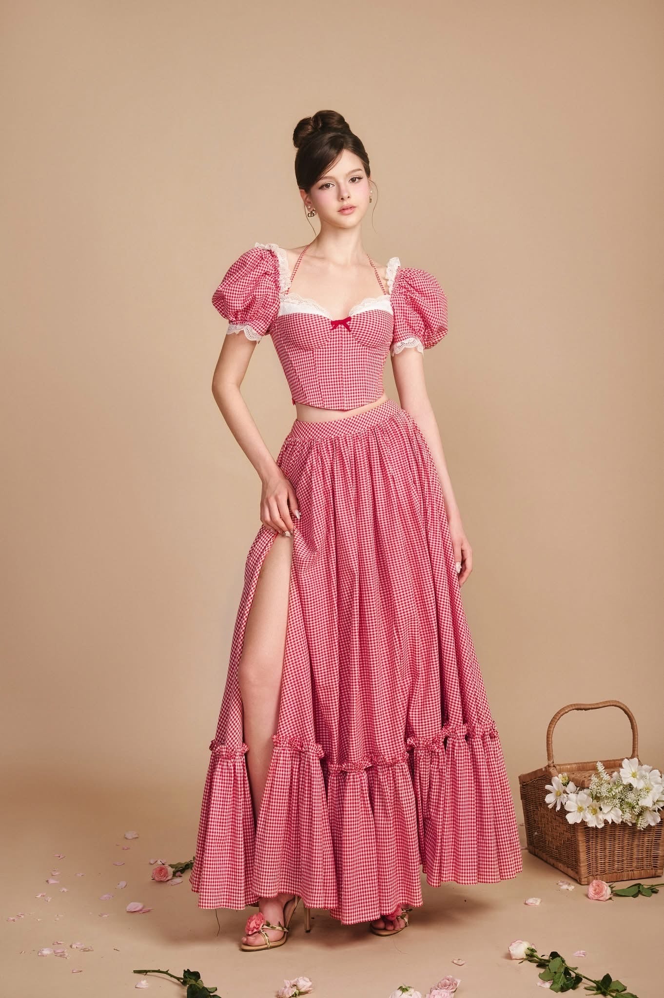 SISSY NATION Sweet Elegant Pink Rolling In Love Corset Top & Skirt Set