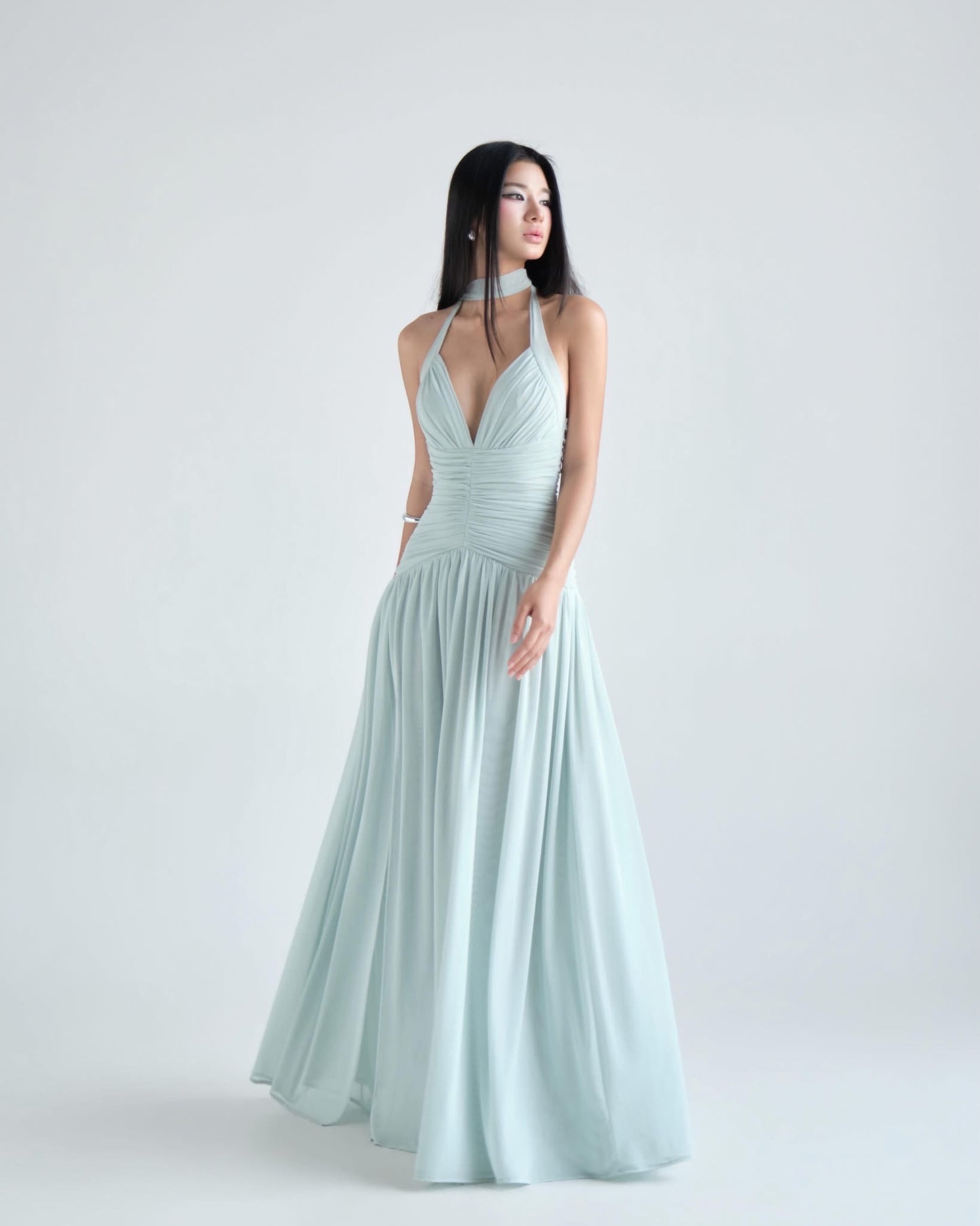 DELICIAE Blue Knit Posey Maxi Dress