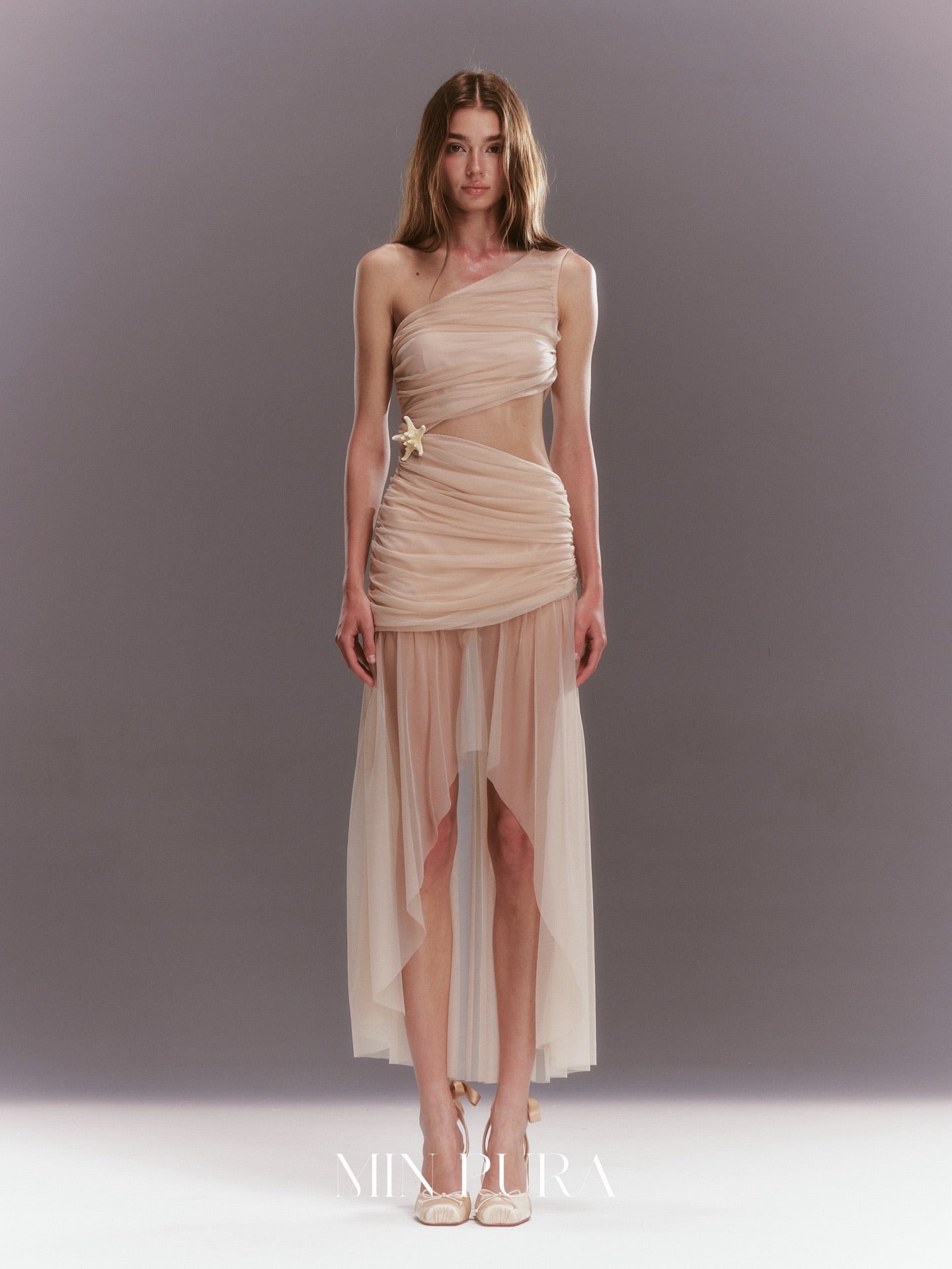 MINPURA Pink Nude Single-armed Starfish Midi Dress