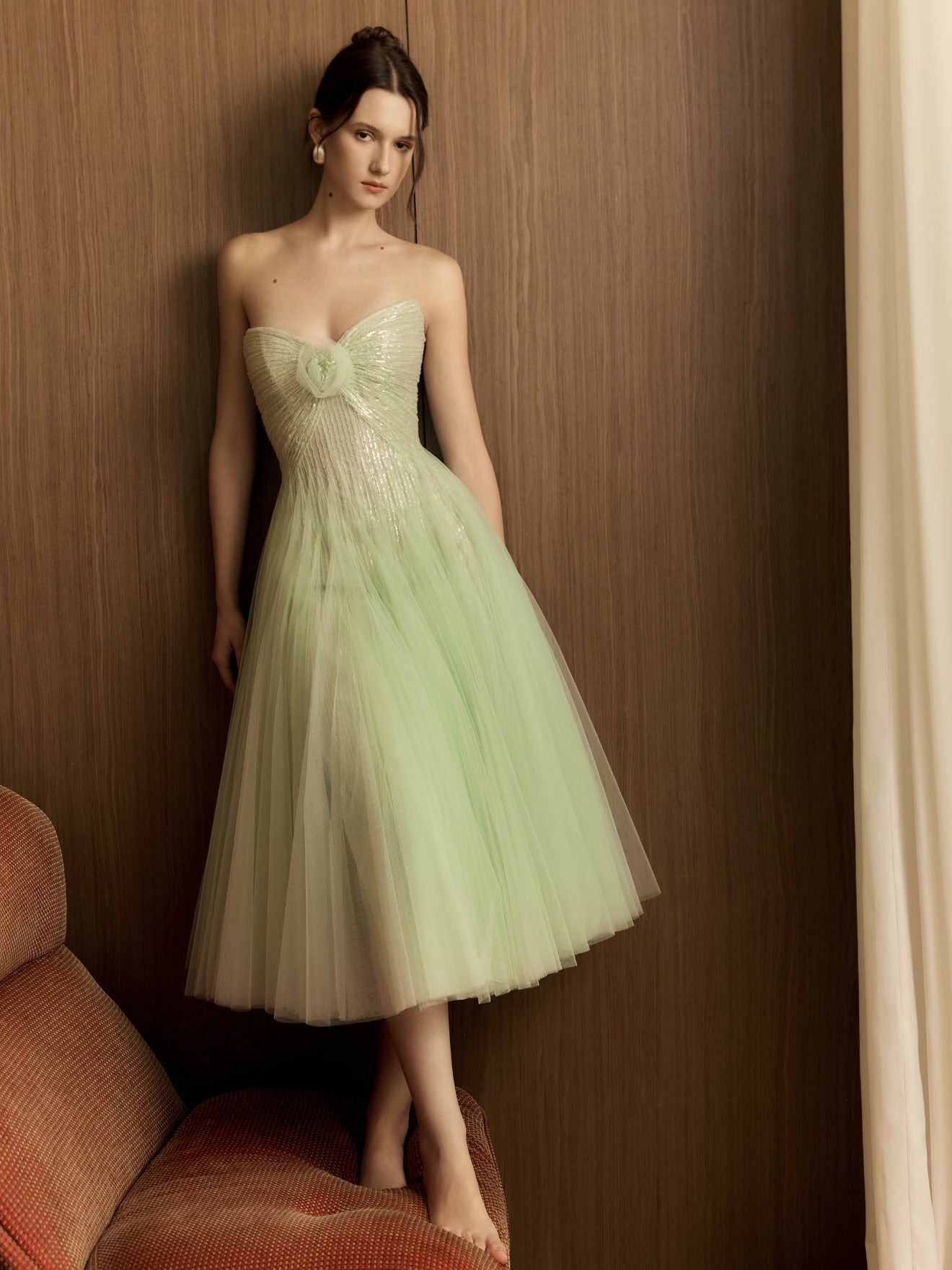 AMUSEE MOI WEEKEND Elegant Formal Green Mint Summer Midi Dress