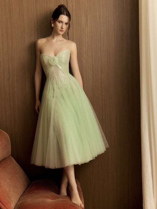 AMUSEE MOI WEEKEND Elegant Formal Green Mint Summer Midi Dress