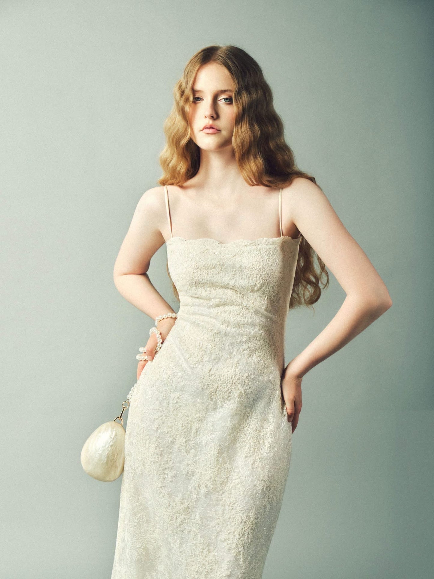 DELICIAE Cream Lace Cynthia Maxi Dress