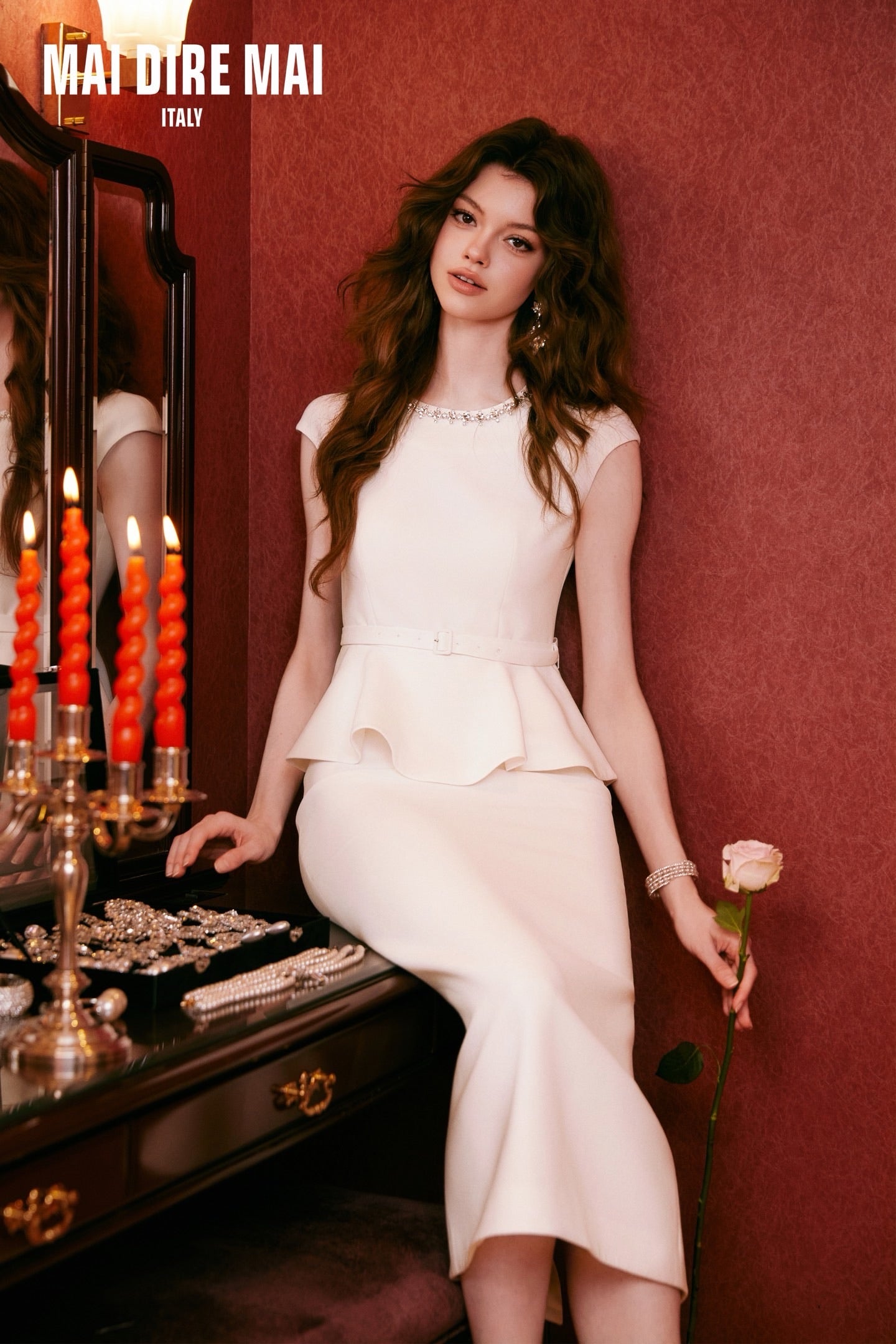 MAI DIRE MAI Sweet Elegant White Office Lady Top Skirt Set