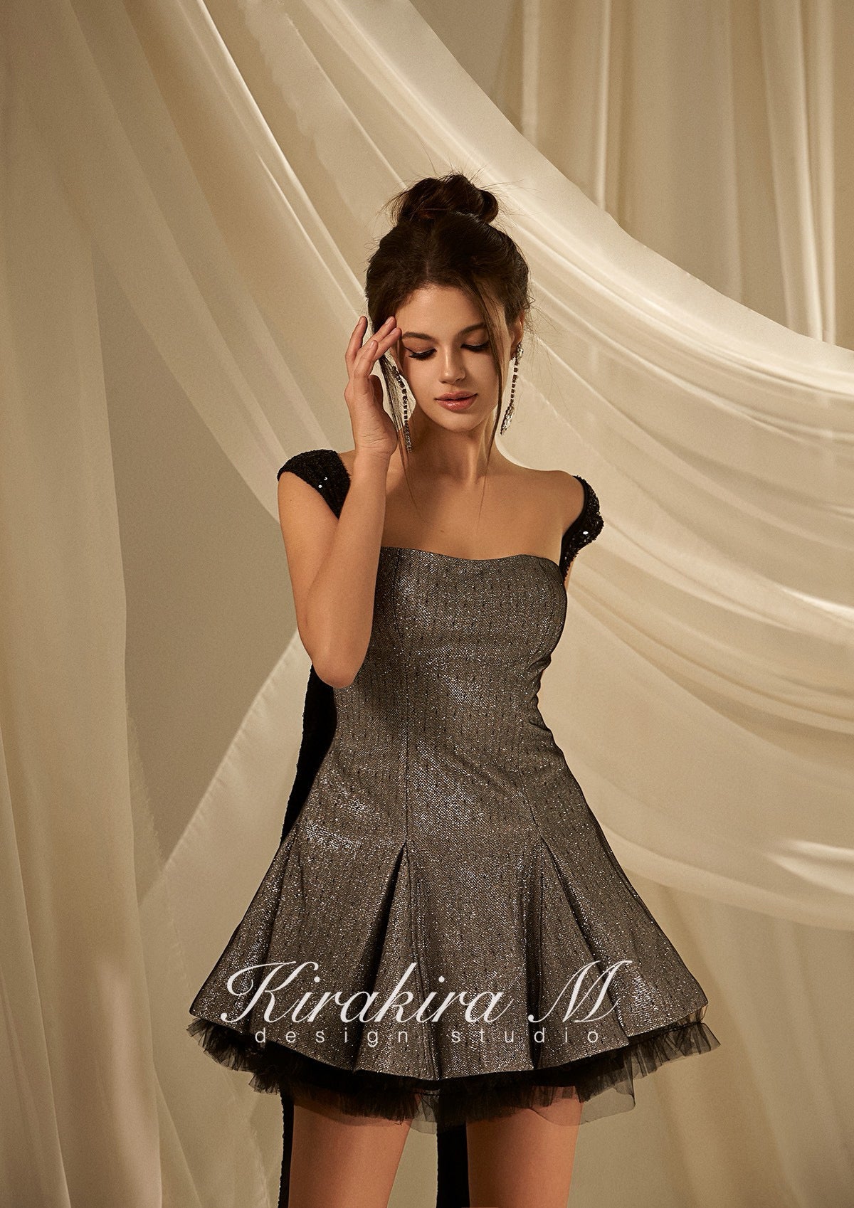 KIRAKIRA M Silver grey sparkle backless mini dress