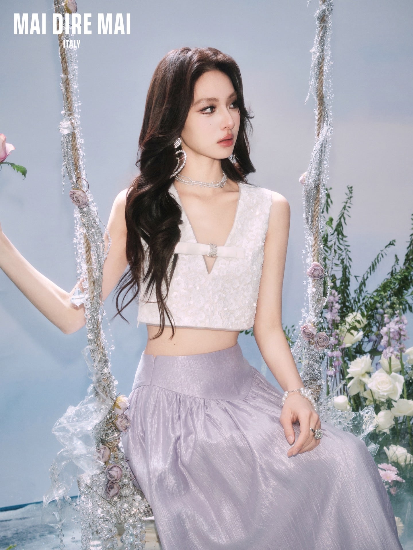 MAI DIRE MAI White Vacation Shining Top & Purple Skirt