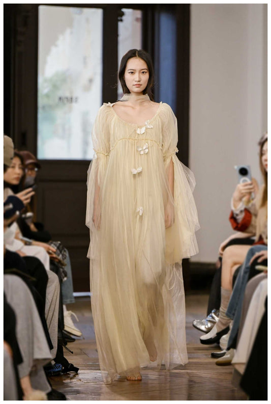 Yellow Tulle 3D Floral Flowy Fairy Maxi Dress