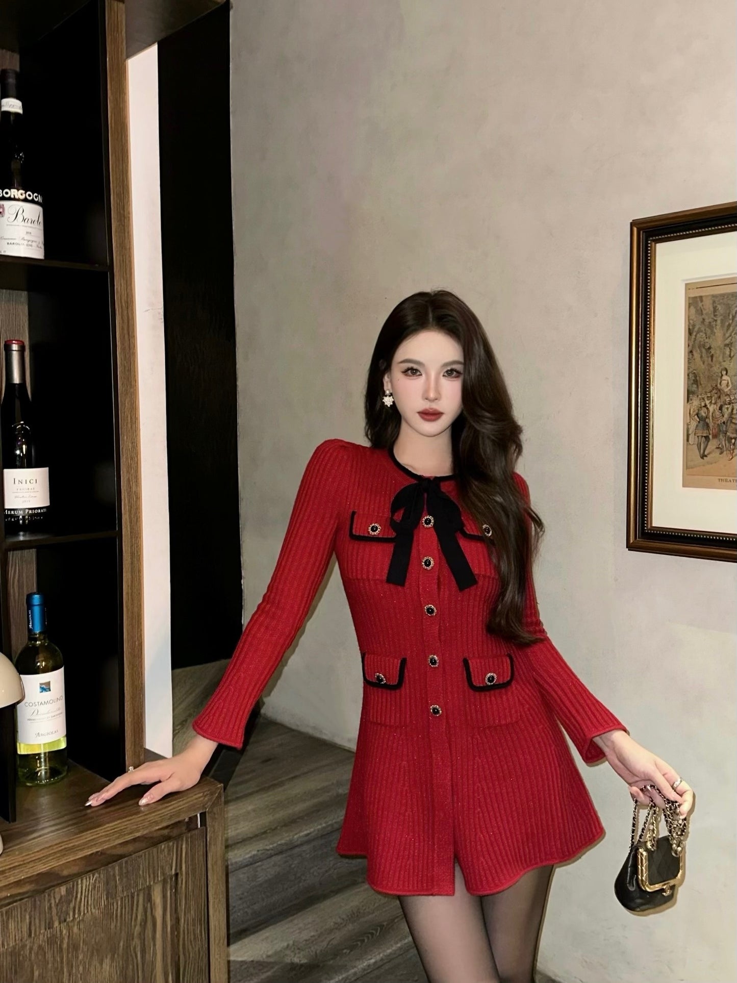 MASION WESTER Red Bow Mini Dress