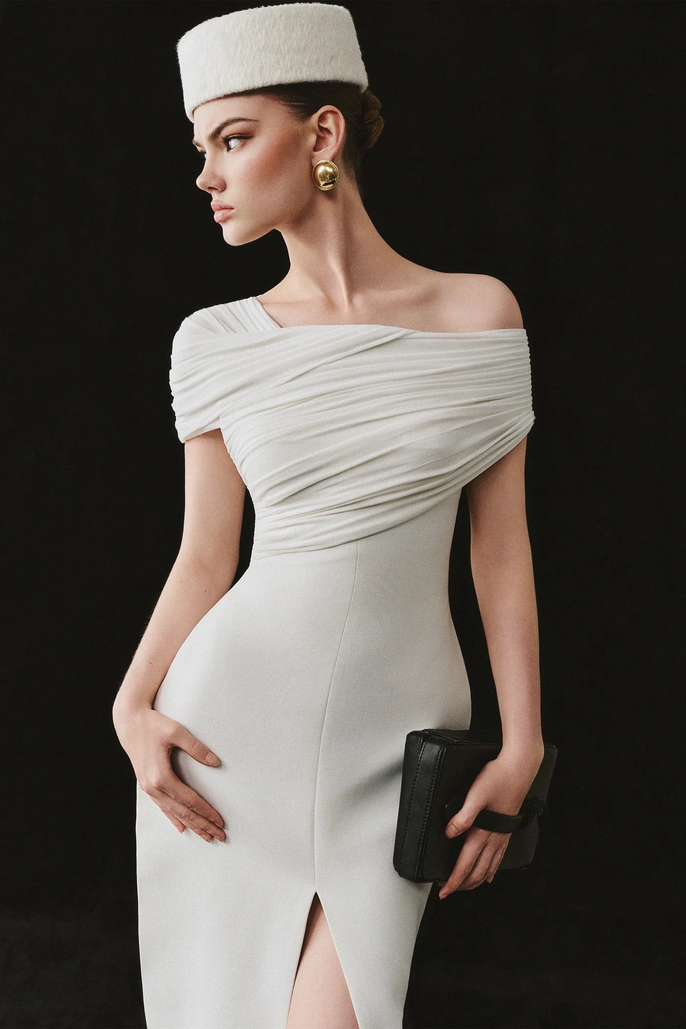 CICI Brown Elegant Vacation Esmeralda Off-shoulder Slit Maxi Dress