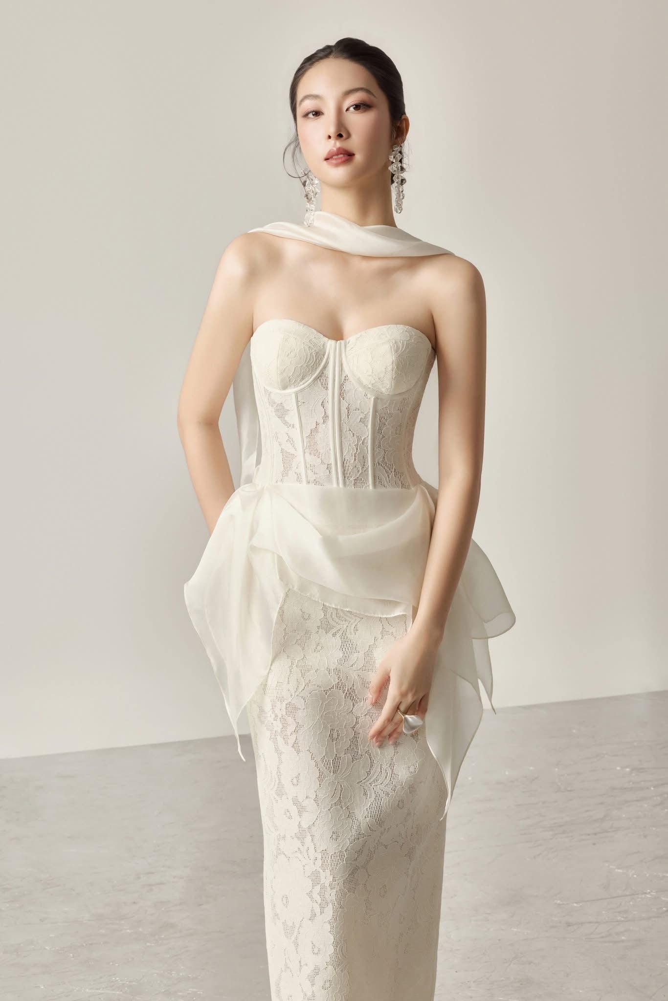 White Rachel Draping Bodycon Midi Dress