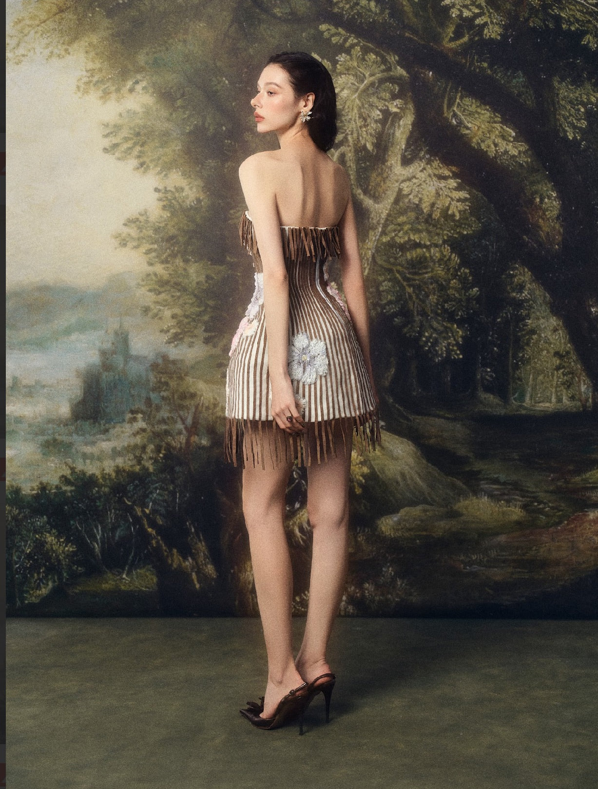 LINHPHUNG Brown Flower Arbella Mini Dress