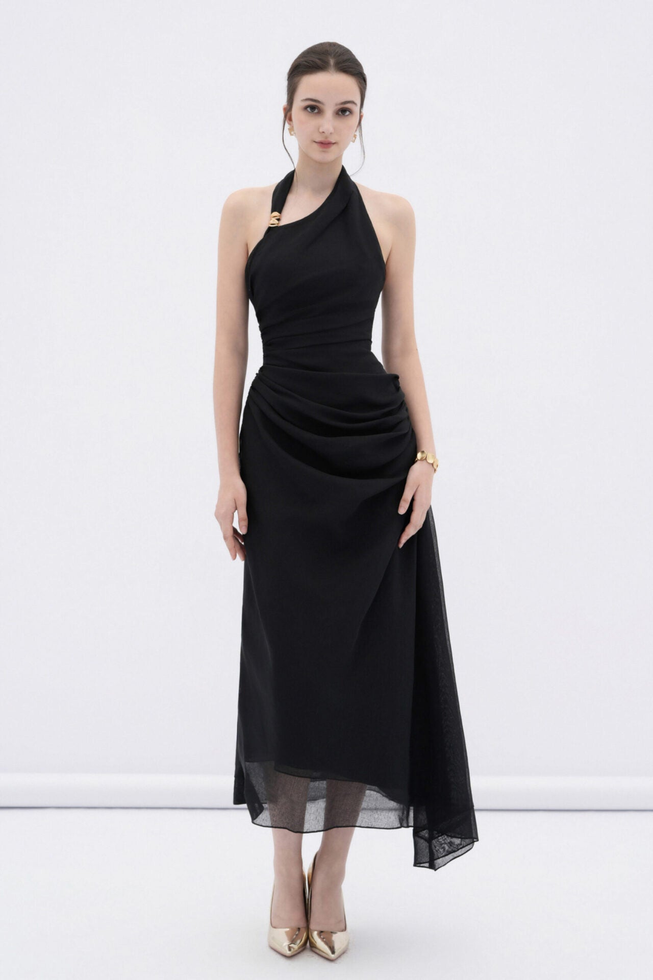 DENIOVN Elegant Fairycore Black Elowen asymptomatic Hem Midi Dress