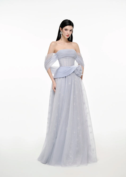 JOSEPHINE Blue Elegant Floral Celeste Maxi Dress