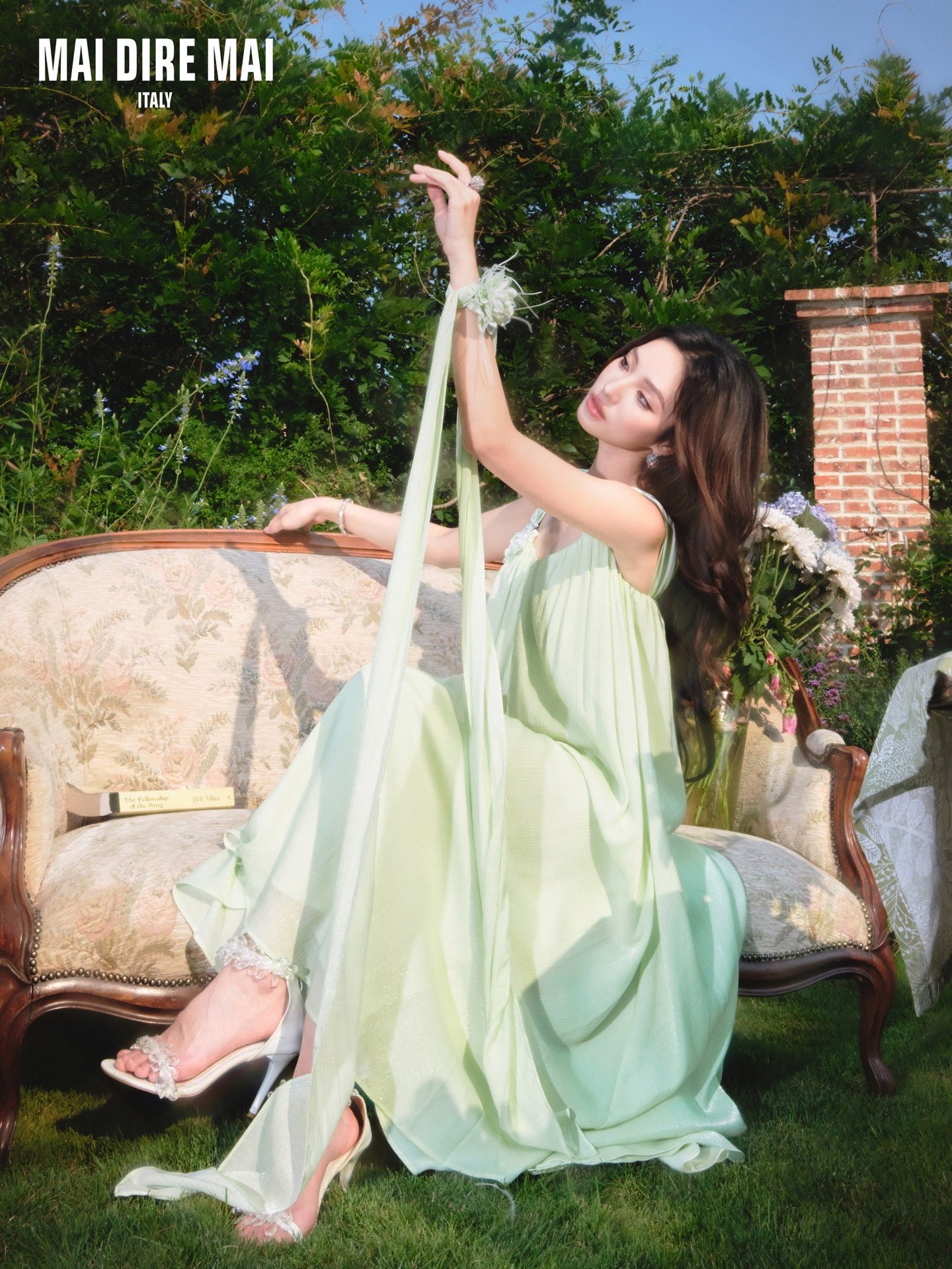 MAI DIRE MAI Green Flower Maxi Dress