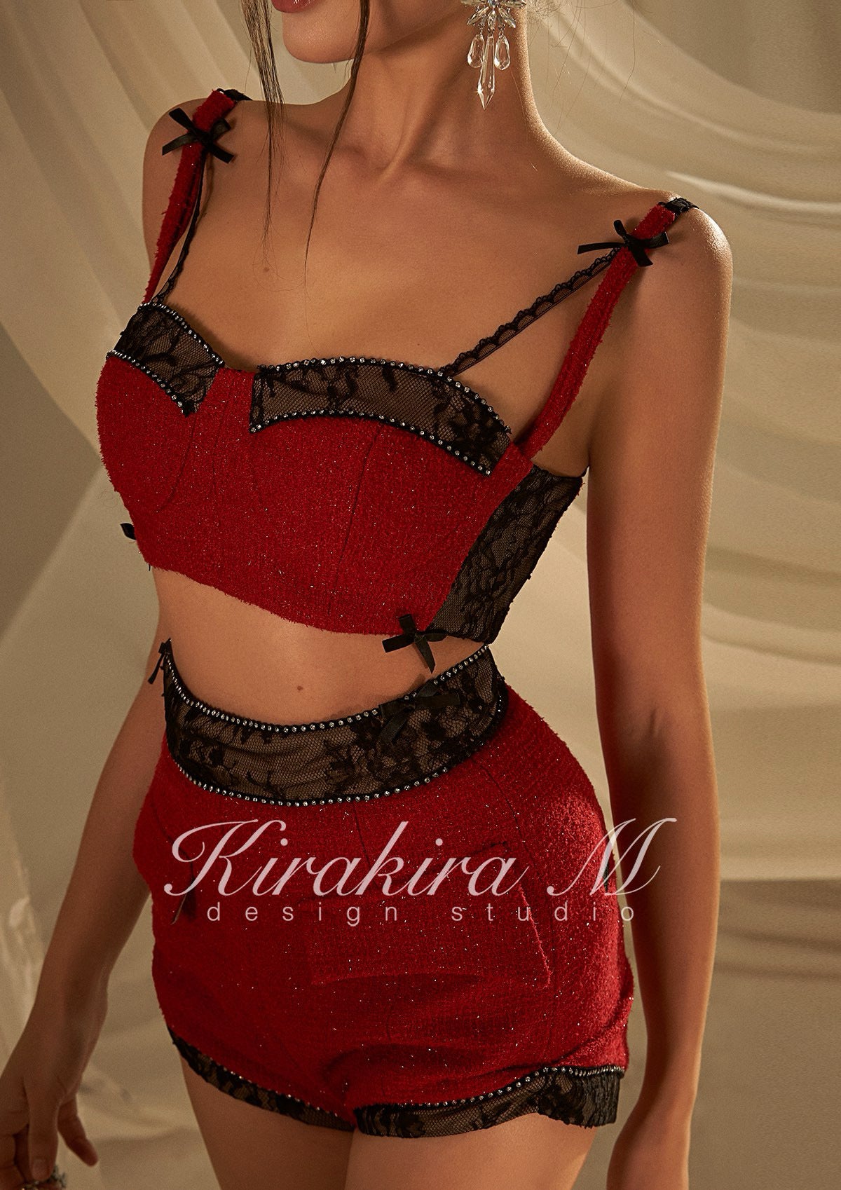 KIRAKIRA M Red top and shorts