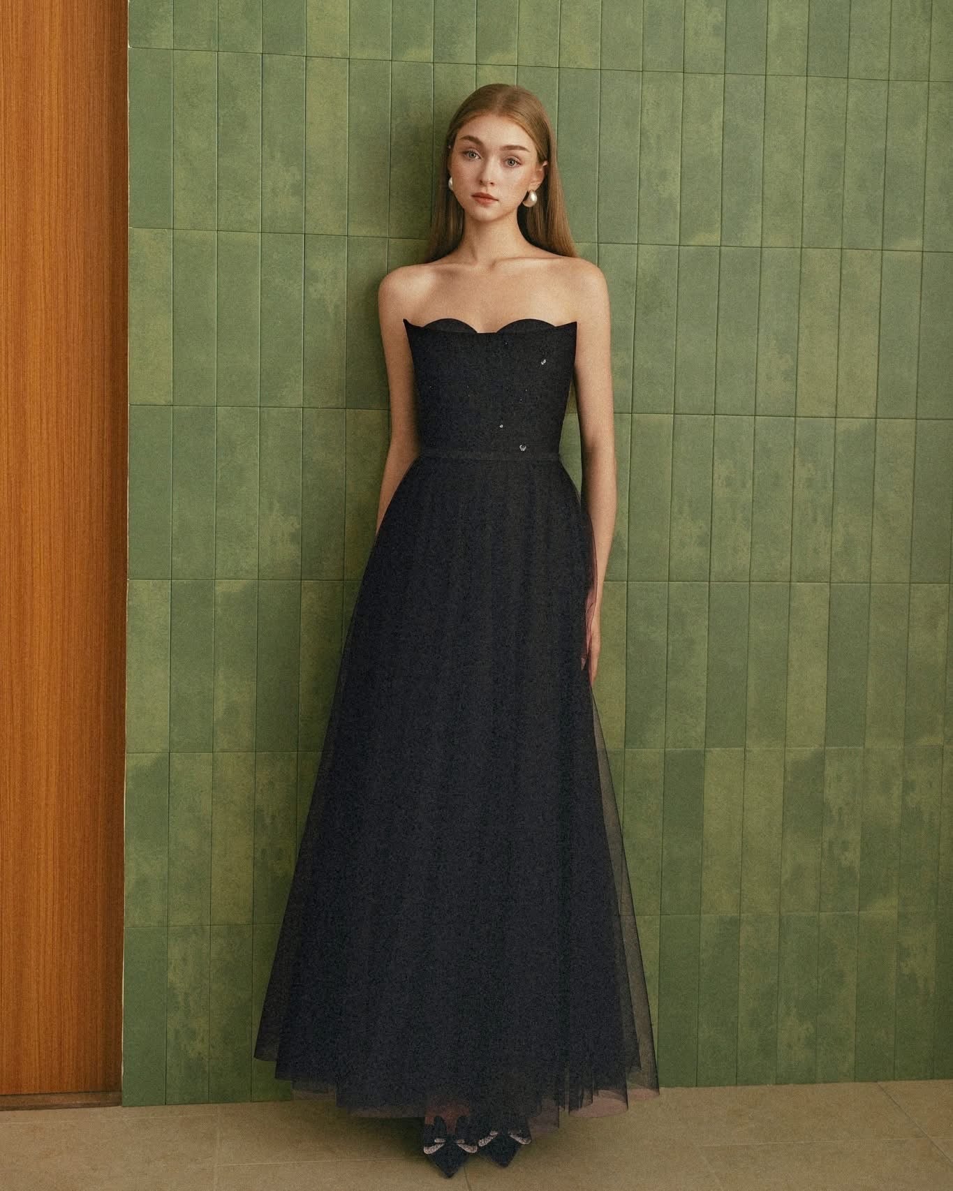 DETHEIA Elegant Vintage Black Demi A-Line Maxi Dress