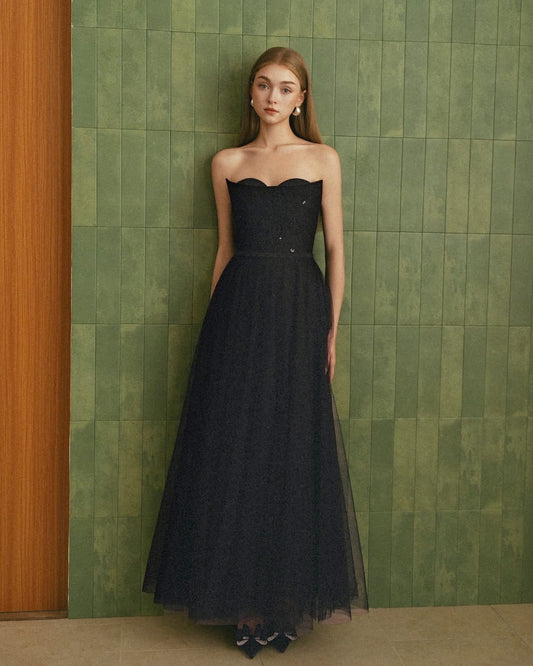 DETHEIA Elegant Vintage Black Demi A-Line Maxi Dress