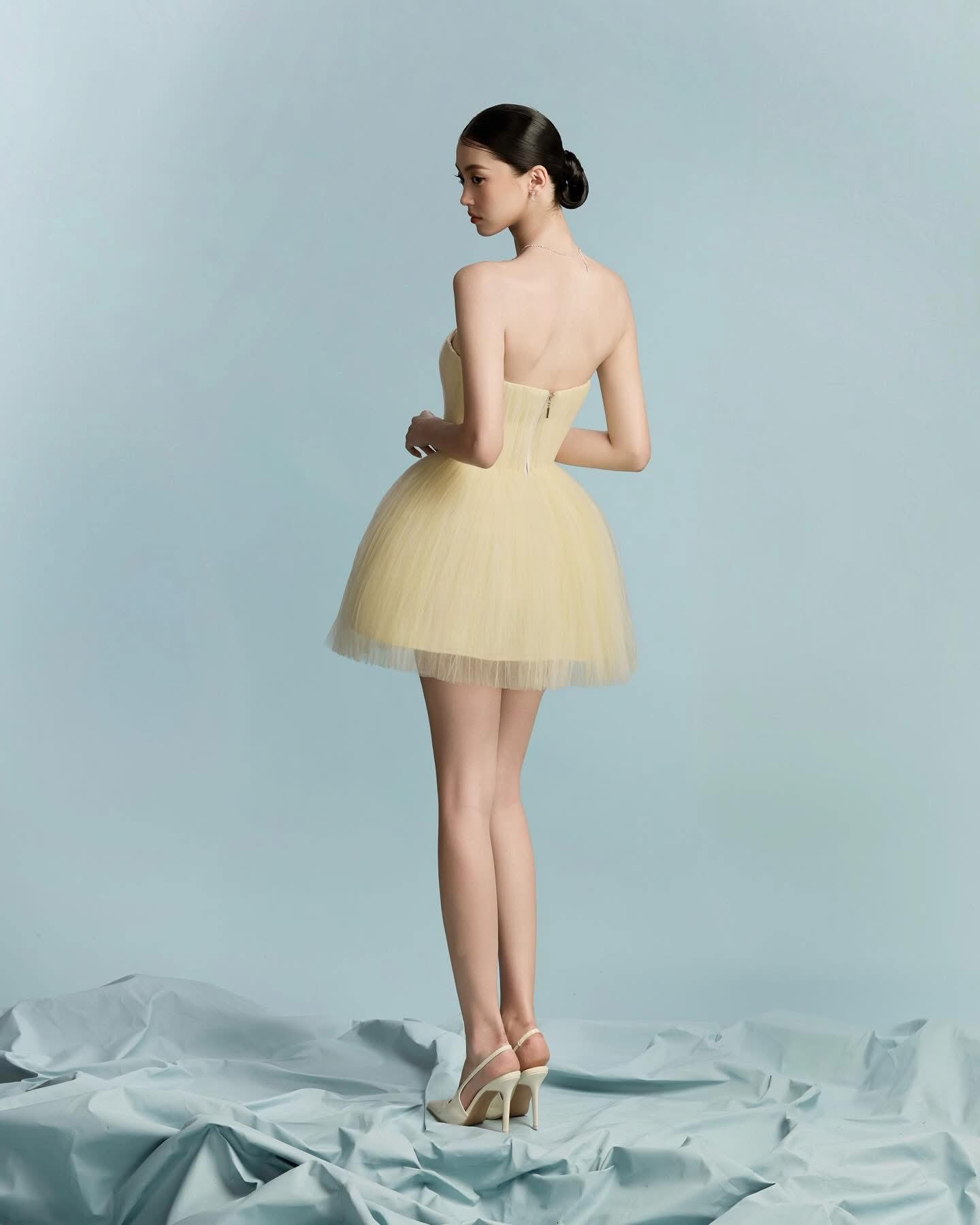 BYDI Fairycore Elegant Sweet Yellow Muse Mini Dress
