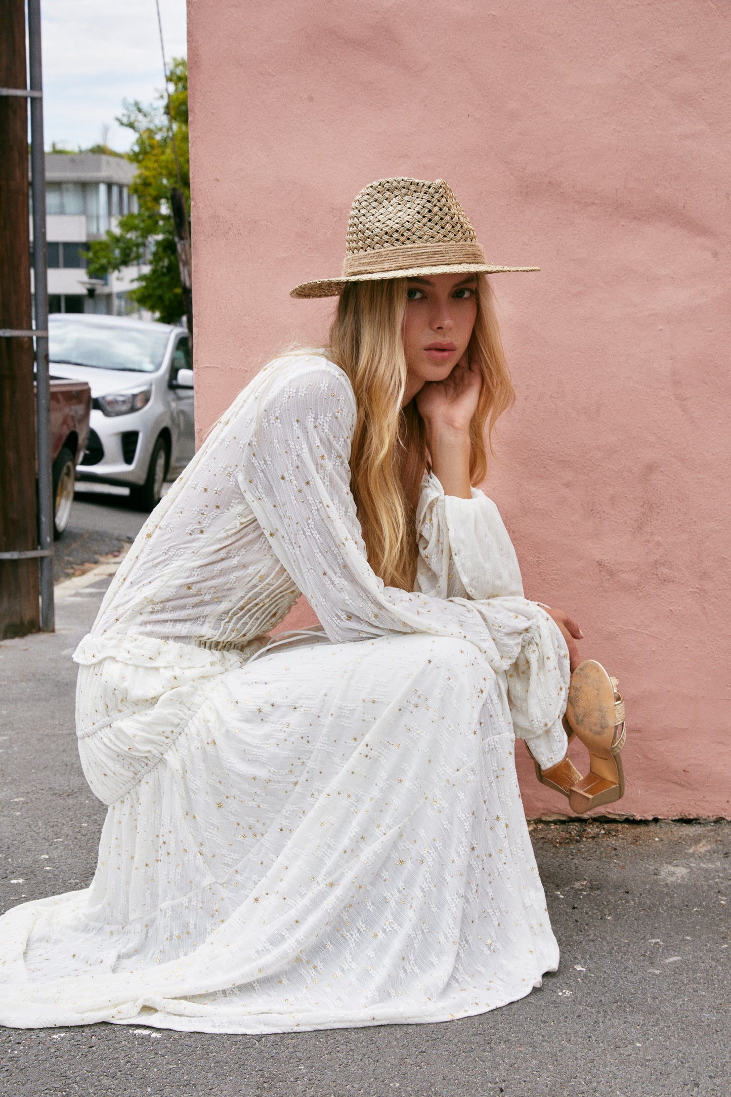 MIN PURA White Vacation Sweet Evening Zuri Maxi Dress