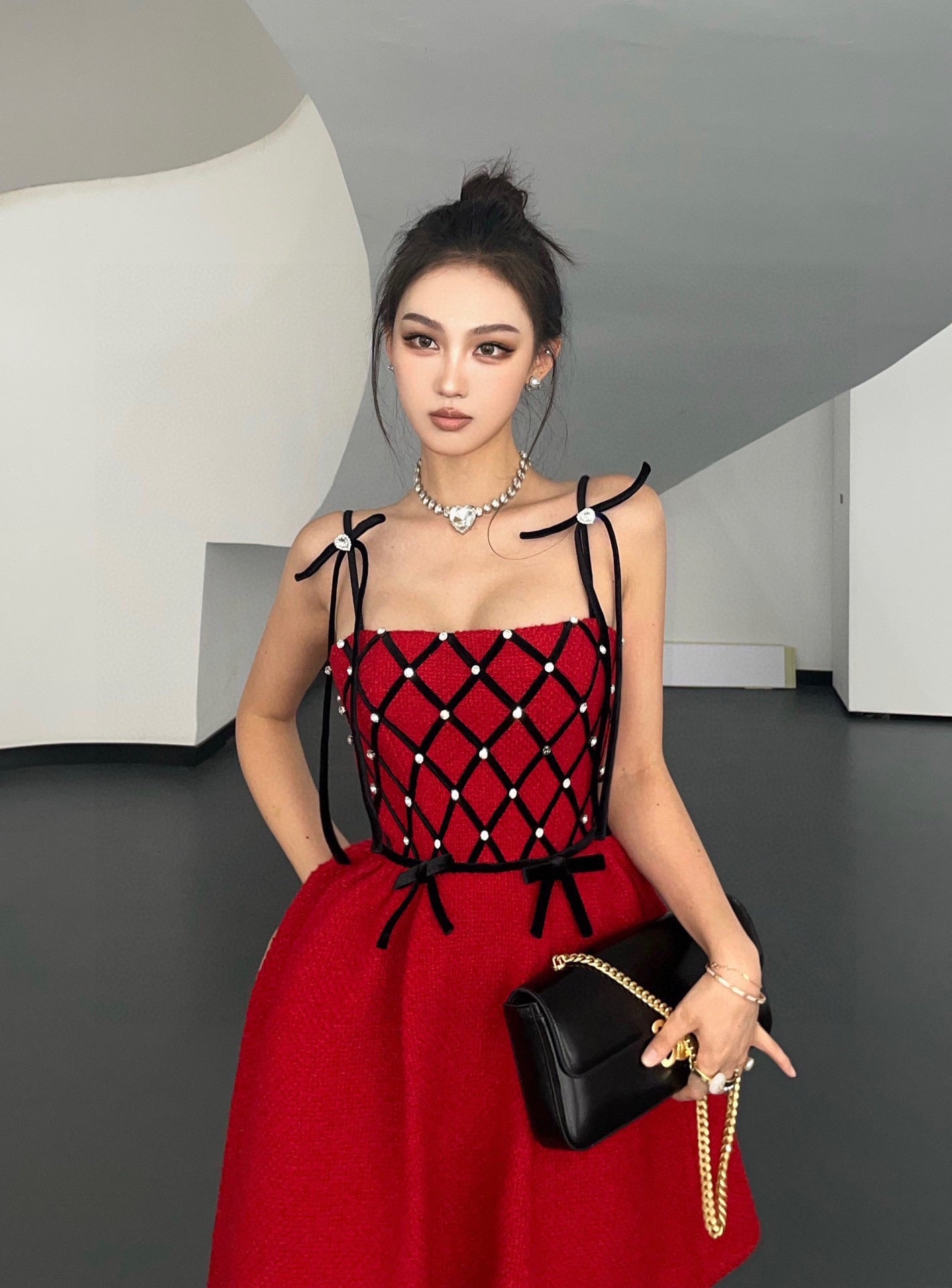 MASION WESTER Red Bow Mini Dress