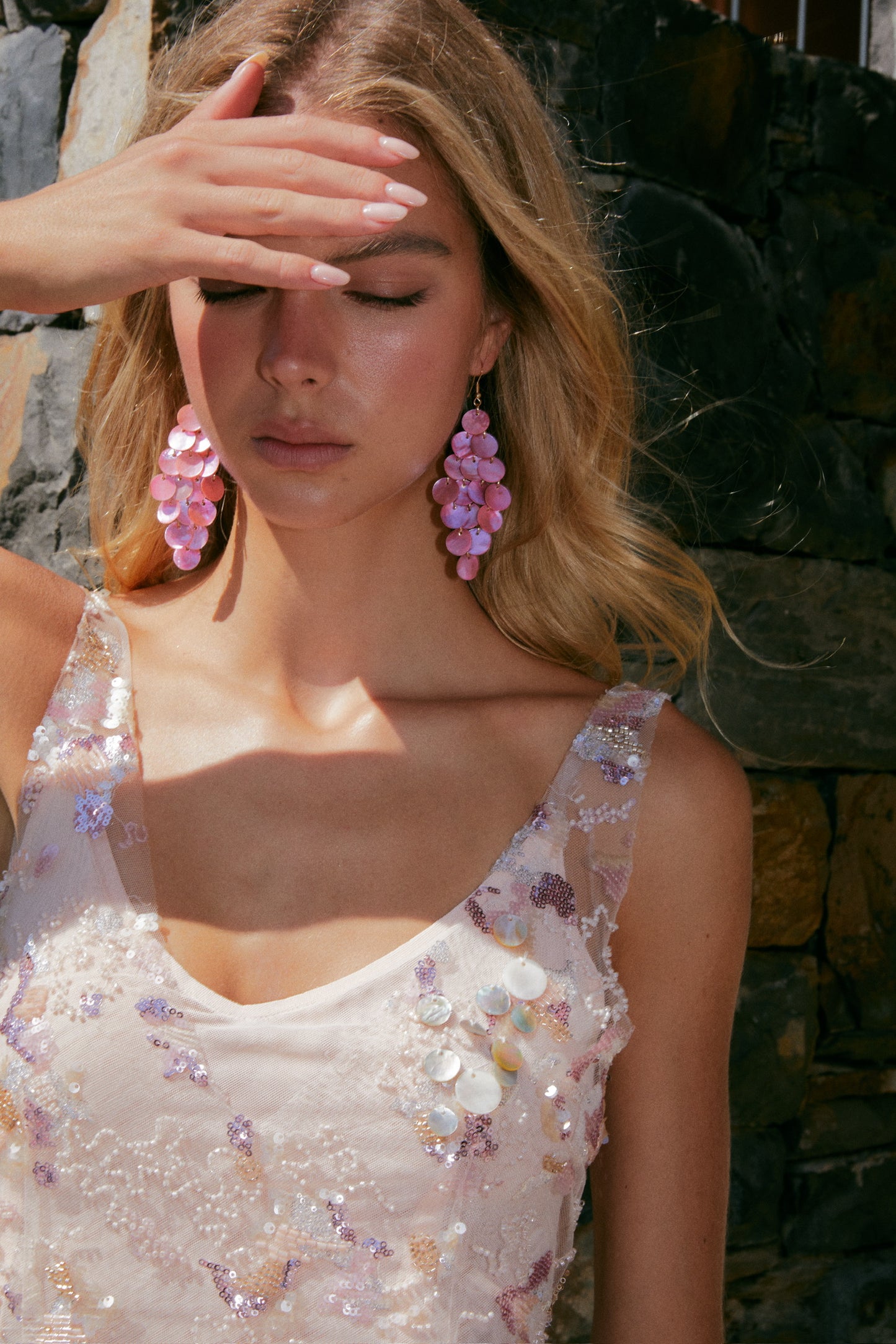 MIN PURA Pink Elara Vacation Sweet Sequins Mini Dress