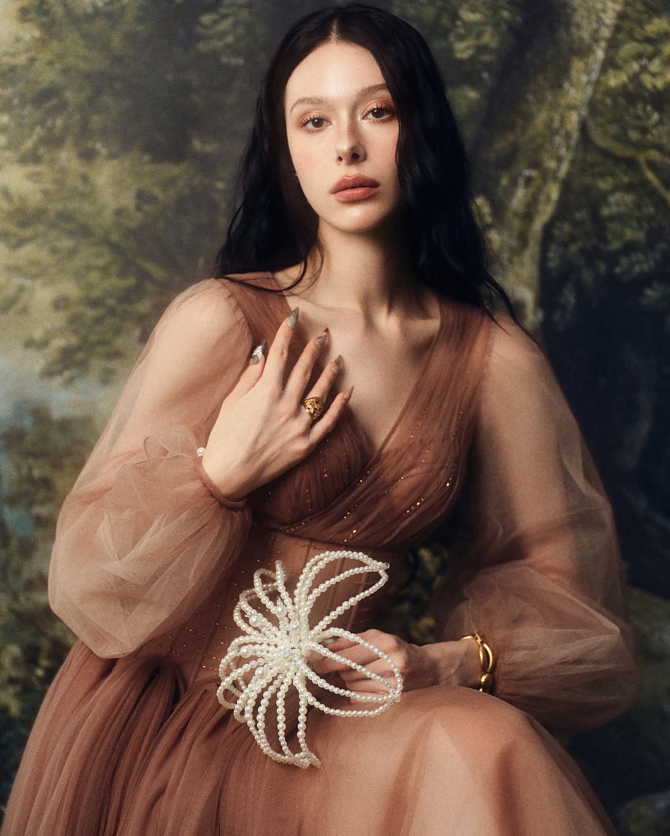 LINHPHUNG Brown Gauze Sylvara Midi Dress