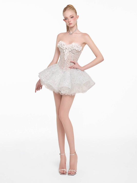 White Bliss Lace Floral Mini Dress