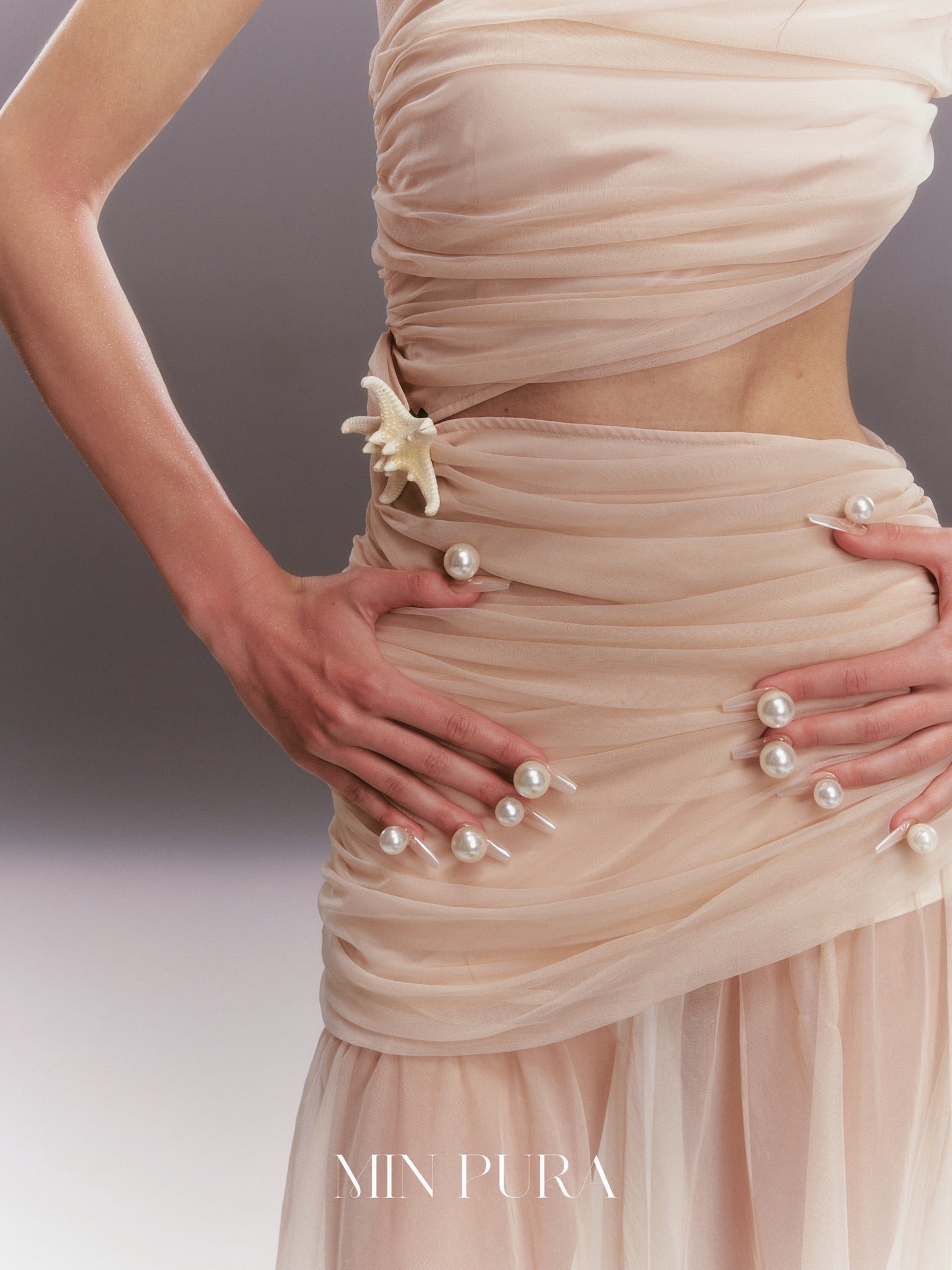 MINPURA Pink Nude Single-armed Starfish Midi Dress